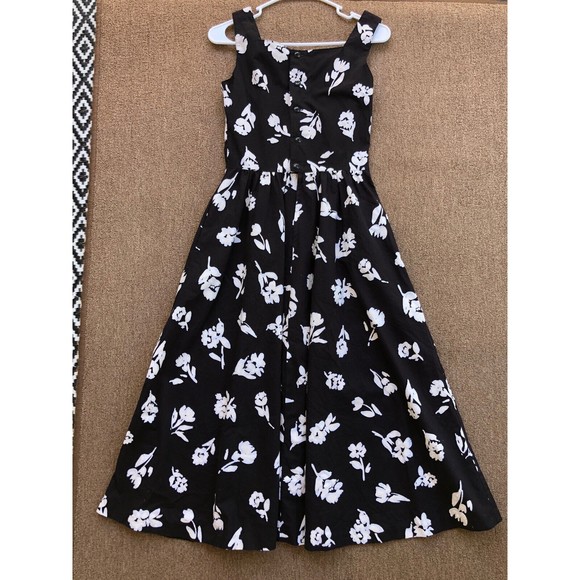 VTG Lang originals USA pinup dress 6/8 black white floral cotton fit and flare - Picture 9 of 9